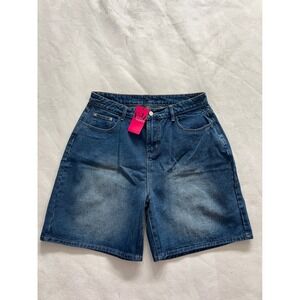 Emmiol Womens Blue High Waisted Denim Shorts Wide Leg Relaxed Fit Size XL NWT